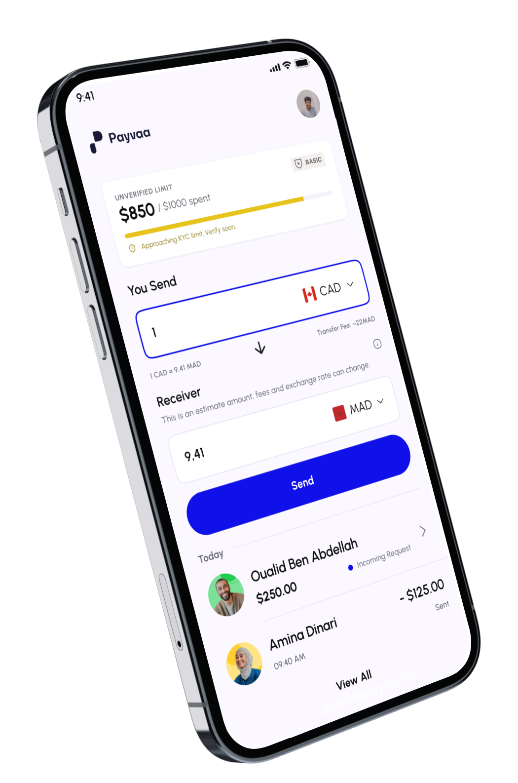 Payvaa app interface